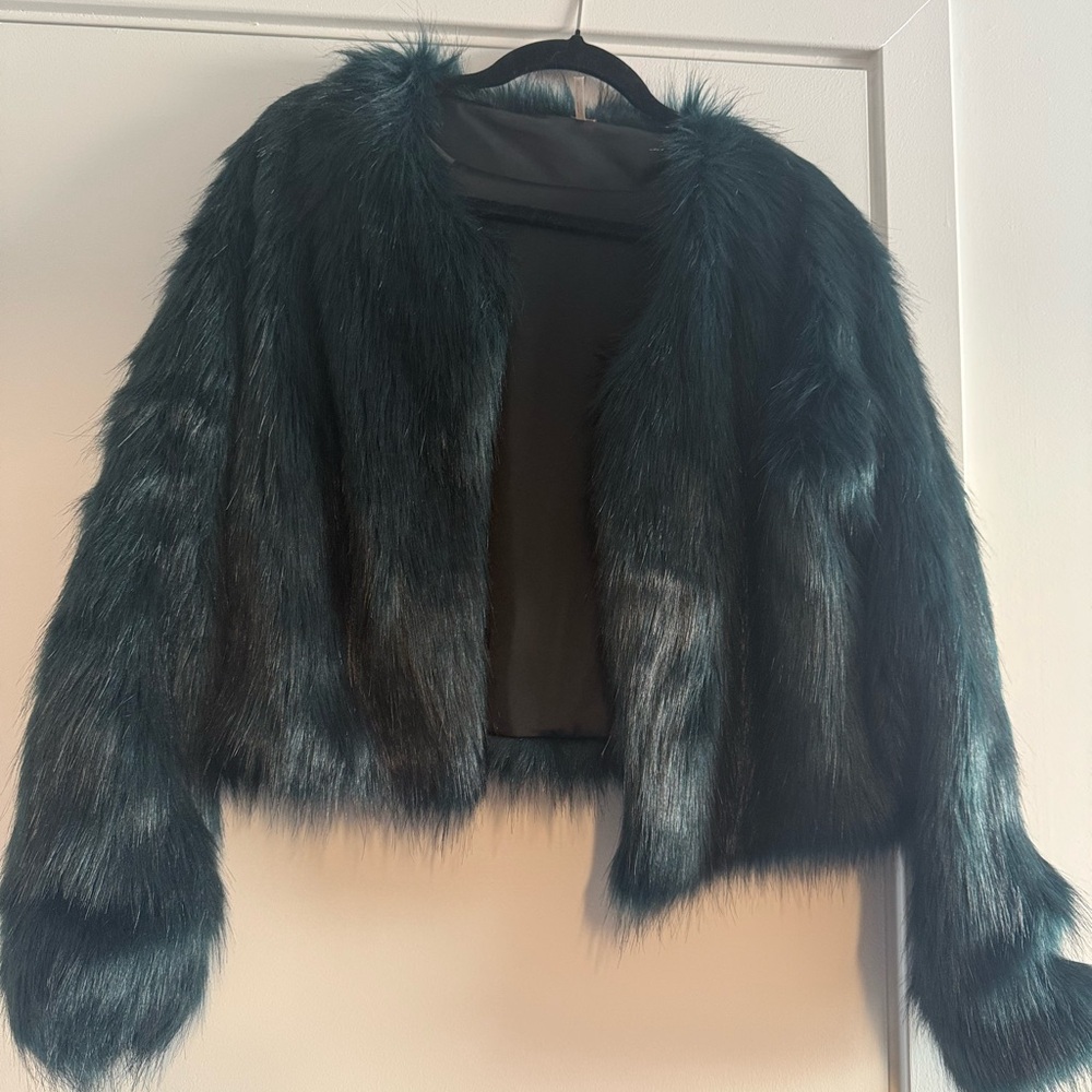 Free People Dark Teal Faux Fur Jacket